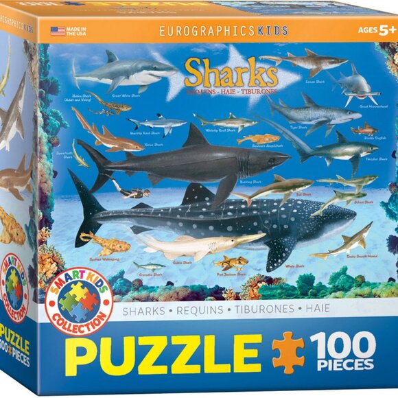 New sealed Eurographics 100pcs Puzzle-- Sharks - Picture 1 of 13